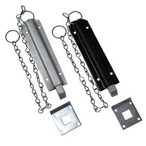 Spring Loaded Chain Bolt Latch (Pull Back Sprung Door Catch Zinc Plated Black) - Picture 1 of 25