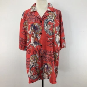 BILLY BONES CLUB SIZE L MENS RED ASIAN DRAGON BUTTON UP SHIRT SHORT SLEEVE AUS - Picture 1 of 9