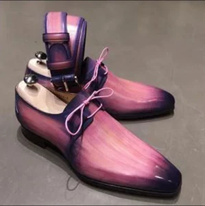 Chaussure Dres en cuir peint à la main bicolore sur mesure avec ceinture assorti - Foto 1 di 10