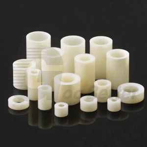 White ABS Plastic Standoff Spacers M3 M4 M5 M6 M8 M10 Nylon Round Bushing Washer - Picture 1 of 6