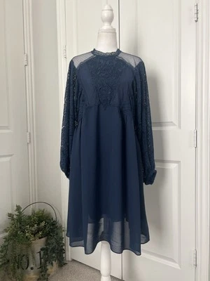 Mini Vestido Sundance Mujer Rosier Azul Marino Encaje Manga Larga Talla M Nuevo con Etiquetas Foto 1 de 4