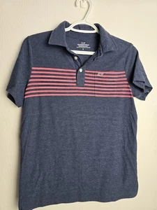 Boys Vineyard Vines Edgartown Polo Youth Large(16) Navy Striped Short Sleeve - Picture 1 of 3