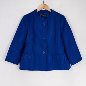 Chaqueta Blazer Talbots 10P Azul Real 100% Lino Abotonada Manga 3/4 Carrera - Imagen 1 de 8