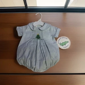 Jungen Neu mit Etikett Southern gesmokter Co gesmokter Strampler Gingham Weihnachten 6 Monate - Bild 1 von 9