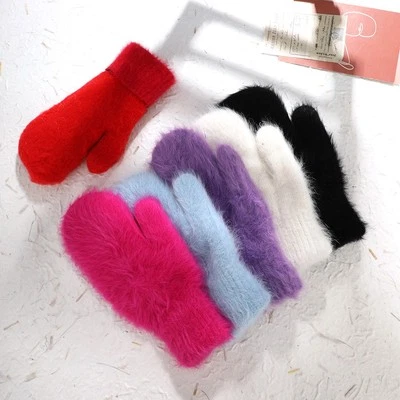 Plush Thick Warm Winter Gloves for Women Acrylic Faux Fur - Image 1 of 4