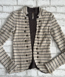 Free People 100% Wolle gestreift Nieten Strick Blazer Jacke vorne offen Cardigan - Bild 1 von 7
