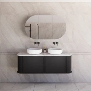 1500*450*450mm ABS Houston Black Plywood Double Bowls Curved Wall Hung Vanity - Picture 1 of 19