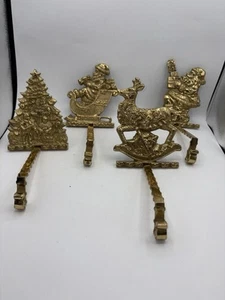 Lot 4 Vintage Brass Christmas Tree Stocking Holder Long Arm Heavy Christmas - Picture 1 of 22