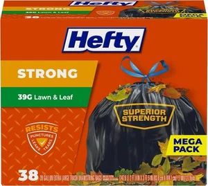 Hefty Strong Lawn & Leaf Trash Bags, 39 Gallon, 38 Count (Pack of 1), Black - Picture 1 of 8