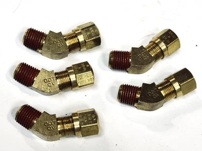 5-Pk DOT 3/8" Tube OD x 1/4" Pipe Thread Brass 45° Male Elbow - Image 1 of 2