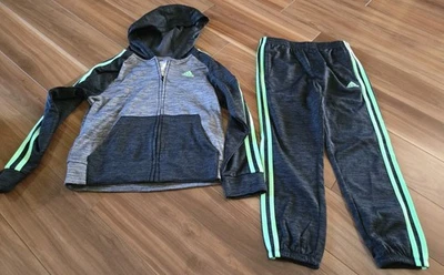 Adidas мальчиков размер 6 серый Marl зеленый костюм куртка брюки комплект 6 флис с подкладкой - Изображение 1 из 4