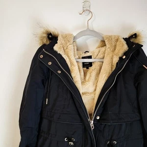 Zara Schwarz Kapuze Kunstfell Parka Jacke XS - Gesteppt Warm Winter Blogger Fave - Bild 1 von 15
