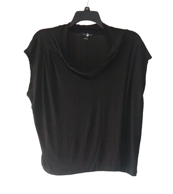 Август шелк твердого черного Топ женщин 3 X без рукавов, капот декольте вискоза спандекс - Изображение 1 из 4