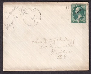May 1876 3c banknote cover Agawam Mass to Miss Kate J Anthony Providence RI - Picture 1 of 2