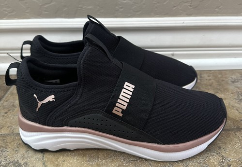 Sneakers scarpe da ginnastica nere Puma Softride Sophia Slip On Training per ragazze taglia 5C