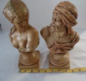 Vtg Arabian Man & Woman Bust Chalkwae Figures Brown Glossy Finish 9"x5" - Picture 1 of 7