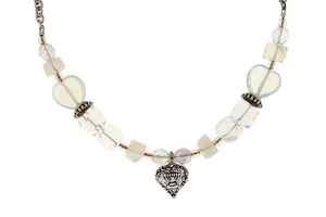 Necklace White & Clear Beads Heart Shape Star of David Menorah Israel By Danon - Picture 1 of 2