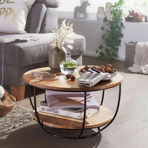 CHILLROI® Couchtisch 60x34,5x60 cm Akazie Massivholz Metall Sofatisch - Bild 1 von 5
