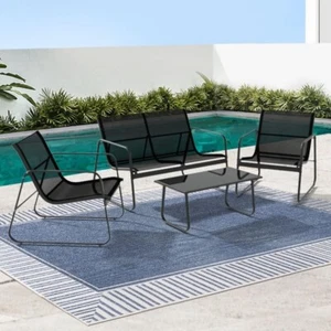 Outdoor Lounge Setting Steel Textilene Sofa Set Table and Chairs, Garden Furnitu - Picture 1 of 7