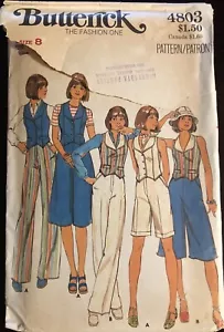 Vtg Butterick 4803 Misses Size 8 Vest Culottes Pants Pattern - Cut But Complete - Picture 1 of 3