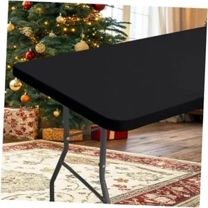 Rectangle Table Cloth Cover, Waterproof Polyester Elastic 30" x 72" Black - Picture 1 of 7