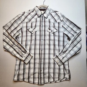 Company 81 Mens Shirt Large Brown White Plaid Pearl Snap Pockets Western Cotton - Picture 1 of 12