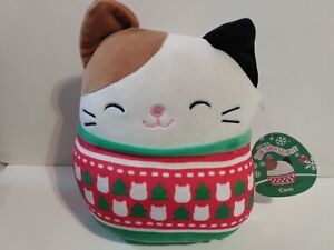 Pull de Noël Squishmallows 8 pouces Cam the Cat avec étiquette Kellytoy 2022