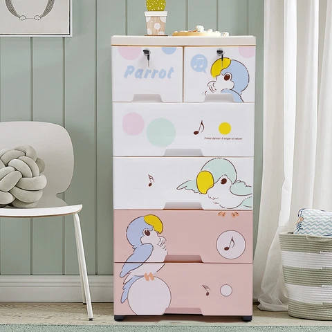 Modern 5 Layers Rolling Parrot Plastic Dresser Storage Cabinet Toys Organizer Cover