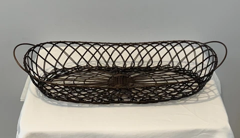 Beautiful French Bronze Metal Wire Oval Bread Basket 19" Long x 7" Wide Mint Con Cover