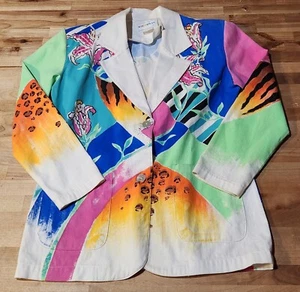 Chemise femme vintage Kolorway USA peinte à la main boutonnée imprimé animal M - Photo 1/6