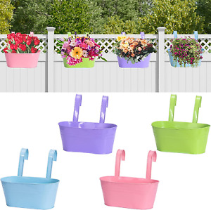 4 Pack Metal Hanging Planters for Railing Balcony Multicolor Hanging Flower Pot 