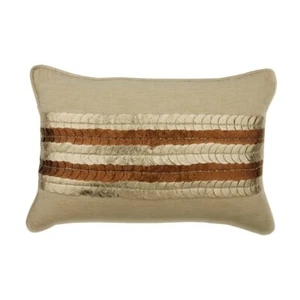 Oblong Pillow Case Beige Set of 2, Bed Decor Cotton Metallic - Almost Copper - Picture 1 of 3