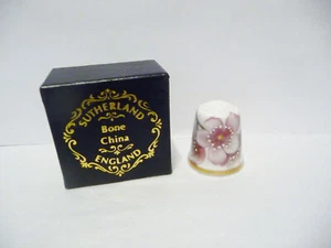 THIMBLE BONE CHINA SUTHERLAND SIGNED BY VG PINK FLOWERS W/HAND ENAMEL DOTS IOB - Picture 1 of 7