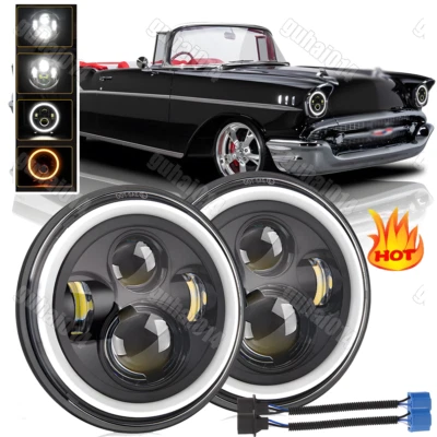 Par de faros LED de 7 pulgadas con ojos de ángel halo DRL para Chevy Bel Air 1955-1957 Foto 1 de 4