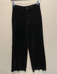 Vintage Wide Leg Pants Womens Size 28 Black Velvet High Rise Retro Goth 1970s