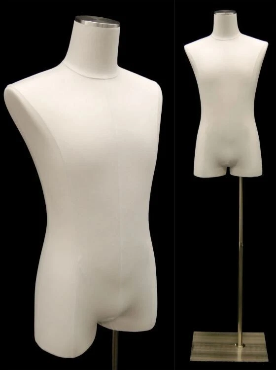 AMERICAN DRESS FORMS White Linen Adult Male Dress Form Mannequin Body Torso with Square Metal Base