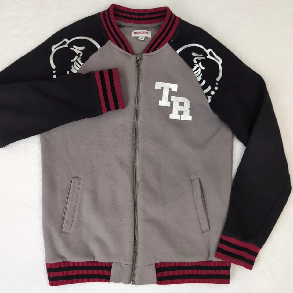Chaqueta Bomber True Religion Gris Negro Rojo Grande Juvenil Polar Cremallera Completa Foto 1 de 4