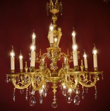 KERLEUCHTER MESSINGKRISTALL 16 LICHTER 3 STUFEN GOLD BRONZE LAMPE SPANISCH ALT Ø 34"