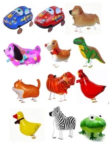 (12) New Walking Balloons - Blue Car, Red Car, dogs, animals, T-rex, Cat, Zebra - Picture 1 of 14