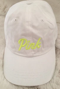 Victoria's Secret PINK doing my thing Baseball Cap White Neon Green Logo Hat NEW - Picture 1 of 3