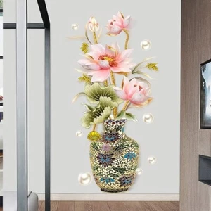 Lotus Flower Vase Wall Sticker – Pearl Art Decal for Living Room Decor - Picture 1 of 6