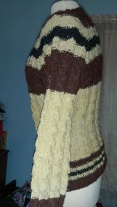 NEW autumnmind Hand knit sweater Sze M Tahki DONEGAL TWEED cable red hay yellow  - Picture 1 of 12