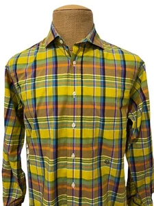 INDIVIDUALISIERTE HEMDEN Hemd Madras kariert gelb blau maßgeschneidert Größe 16 - Bild 1 von 11