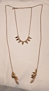 INC International Concepts 18" Gold Tone Pave Gold Leaf Scarf Necklace Y618 - Picture 1 of 6