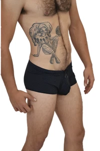 Male Power Zipper Short Underwear Party Short Black Grey - Picture 1 of 8