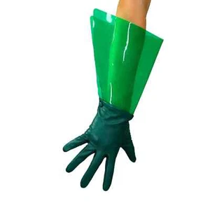 Women's Forest Green Plastic Gloves Clear PVC Transparent Puff Sleeves Faux PU - Picture 1 of 12