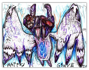 HAPPY GRAVE original PAINTING art horror macabre contemporary : "VAMPIRE BAT" - Picture 1 of 1
