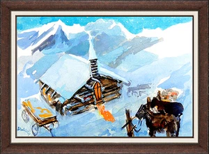 Joseph Stahley Ölgemälde ORIGINAL signiert Western Winterlandschaft Kunstwerk SBO - Bild 1 von 4
