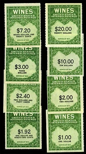 Estampillas de ingresos de vino de 1942-1954 como nuevas sin goma como se emiten, verdes y negras - Imagen 1 de 4