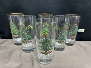Set of 6 ~ Spode "CHRISTMAS TREE" Glass Tumblers ~ Highball ~ 6 1/4" Tall - Picture 1 of 8